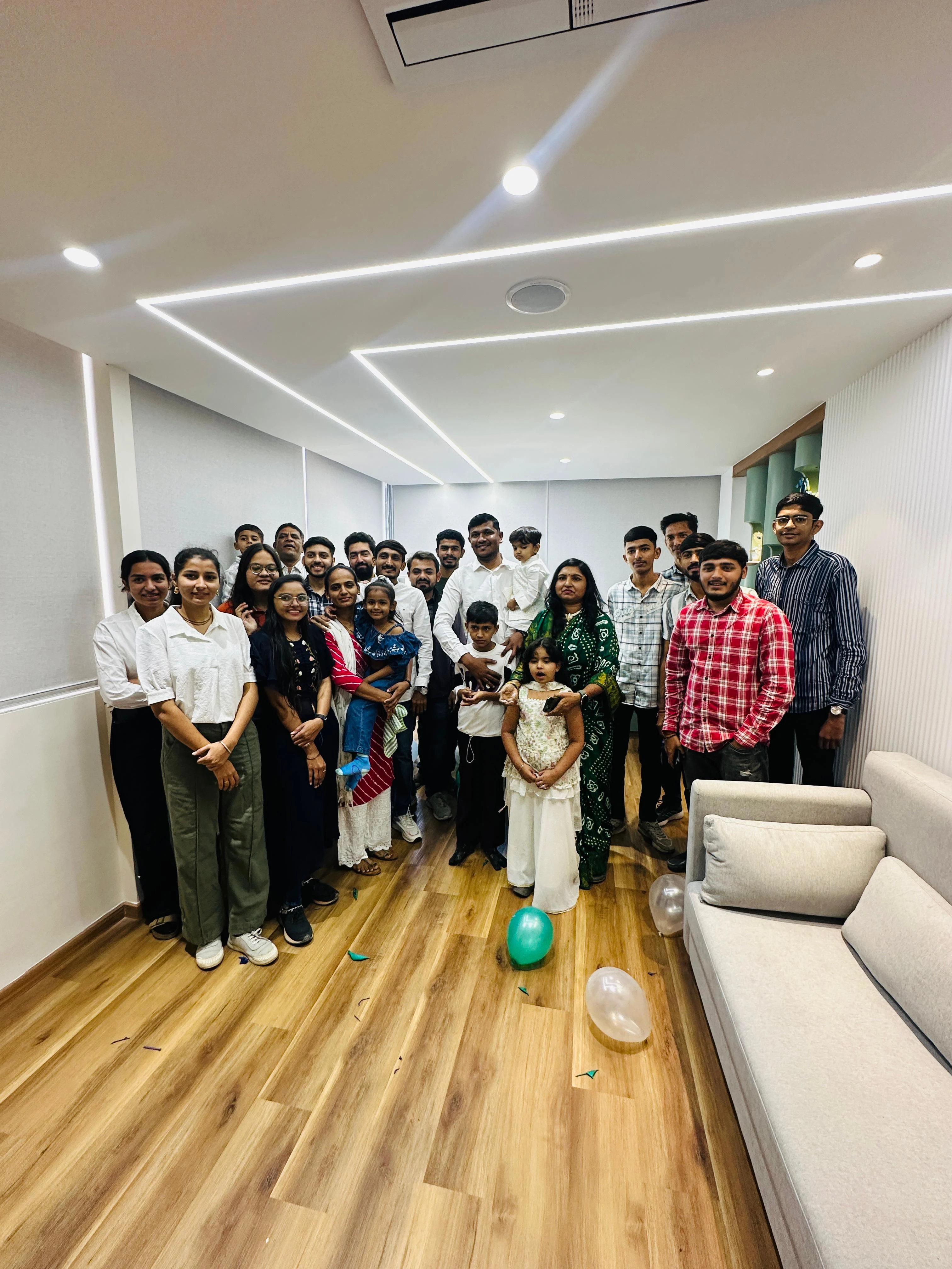 Team celebration with balloons